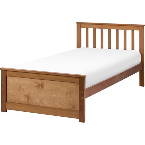 Cama con somier de madera de pino MDF minimalista 90 x 200 cm marrón Olendon