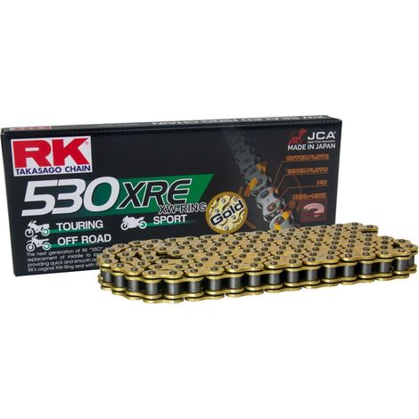 CADENA DE TRANSMISIÓN RK GB530XRE-116 (XW-RING) CON LENTE (CLF) INCLUIDA, COLOR DORADO (CAPACIDAD: HASTA 1400 CCM) (44 KN)
