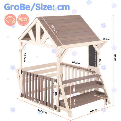 Casetta gioco da esterno per bambini 147,5x114x156 cm in legno grigio con ripiani – MEUBLIV (1/5)