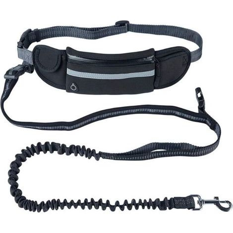 Laisse flexible pour chien avec sac ventral, noire (1/4)