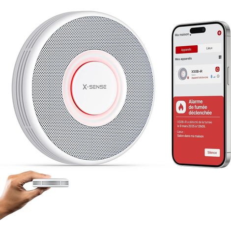 Détecteur de Fumée Connecté Wi-FI, Alarme Incendie avec Alertes Vocales en Français, 17 Emplacements, Batterie Remplaçable, Épaisseur 33 mm, Lot de 1 (1/5)
