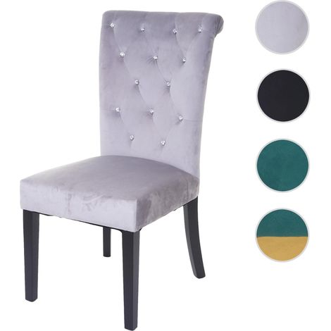 Chaise de salle à  manger HWC-D22, chaise de cuisine, velours riveté - vert foncé, pieds dorés