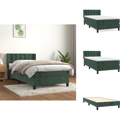 Boxspringbett mit Matratze Dunkelgrün 90x190 cm Samt - Samtbett - Boxspringbett - Doppelbett - Bettauflage - Matratze (1/5)