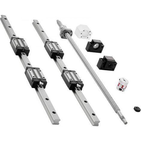 Kit de Riel de Guía Lineal HGR20 2 Rieles 6000 mm, 1 Husillo de Bolas y 4 Bloques Deslizantes, con Soporte de Extremo BF12/BK12 y Carcasa de Tuerca, para Fresadoras CNC de Bricolaje, Tornos (1/5)