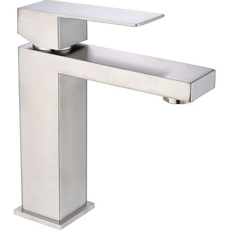 Rubinetto miscelatore meccanico quadrato H17,3 cm in inox nichel spazzolato - CANILAS