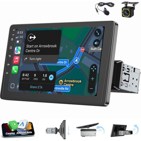 Autoradio 1 DIN 9 pouces sans fil Apple Carplay Android Auto USB AUX TF Bluetooth 9"+ 12CAM + MIC