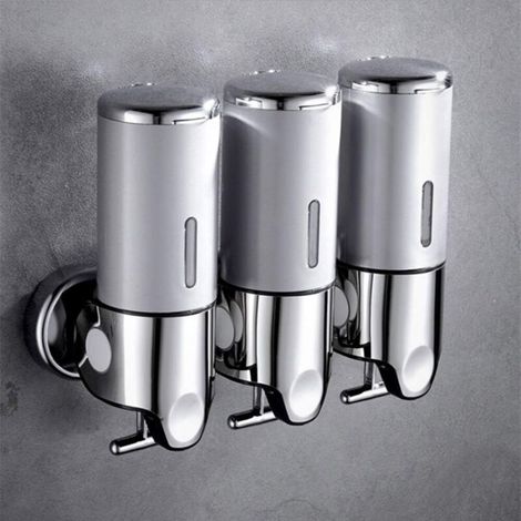 3-in-1 wall-mounted soap dispenser for bathroom, kitchen and hotel (silver, 3 compartments) (1/5)
