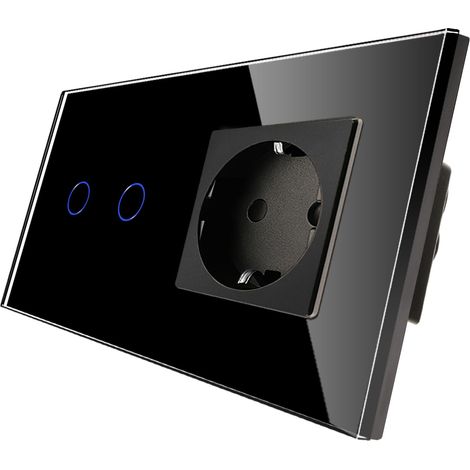 Socket avec interrupteur d'éclairage - avec panneau de verre tactile et LED d'état - Interrupteur 2 voies 1 pôle - Noir Interrupteur tactile et douille - l'échelle neutre n'est pas requise (1/5)