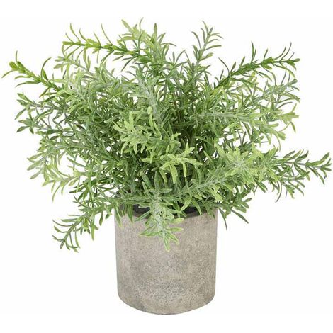 Rosemary Plant in Stone Effect Pot Artificial Plant - Plastic - L24 x W24 x H24 cm - Green