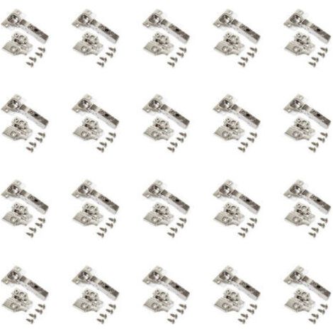 Emuca Lot de 20 charnières droites X91 à fermeture amortie avec embases à visser, Hauteur 0, Acier, Nickelé (1/5)