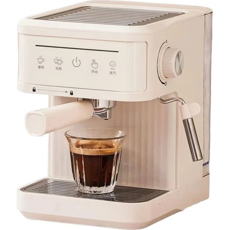 Machine à expresso (beige) 1,8 L, petite machine semi-automatique pour usage domestique, mousseur à lait (1/5)