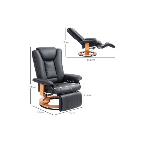 Fauteuil relax pivotant noir en similicuir avec fonction inclinable et repose-pieds, supportant jusqu à 150 kg (1/5)