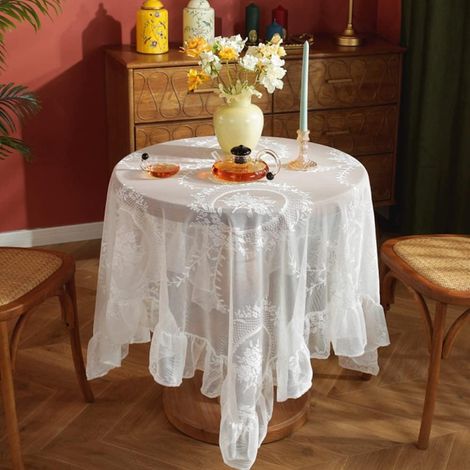 Mantel de encaje blanco, mantel lavable, mantel de lino, mantel para cena, mantel, mantel, blanco, 150 x 100 cm (1/4)