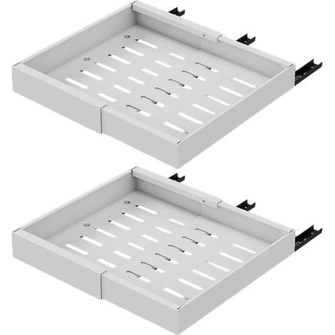 Set mit 2 ausziehbaren Schubladeneinsätzen aus Kohlenstoffstahl für leichtgängige Dämpfungsschienen in Küchen- oder Badezimmerschränken, passend für 32 bis 52 cm breite Schubladen, weiß - (1/5)