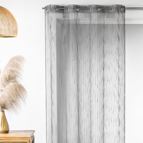 Voilage organza rayures verticales tissées Gris clair 140x260 cm