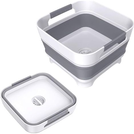 Bassin à vaisselle pliable, capacité de 9 L, évier portable pour cuisine, camping, camping-car, gris (1/5)