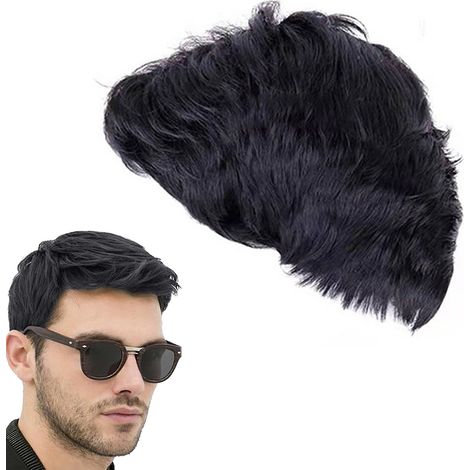 1 Perruque Homme, Fibre synthétique, Cheveux lisses noirs, 27 cm, Pour cosplay et usage quotidien (1/5)