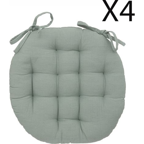 Lot de 4 coussins de chaise rond, coussins d'assise en coton coloris vert céladon - Diamètre 38 x Hauteur 5 cm -PEGANE- (1/2)