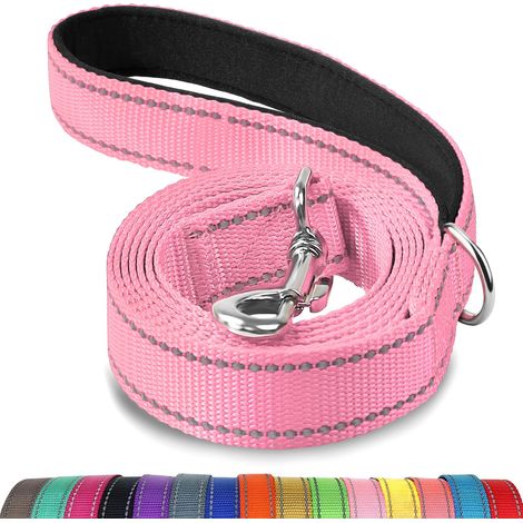 Laisse réfléchissante pour chien, sangle en nylon résistant, poignée rembourrée confortable (1,8 m x 2,5 cm, rose) (1/5)