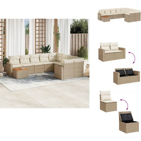 Salon de jardin avec coussins 10 pcs beige résine tressée - Ensemble Salon De Jardin - Mobilier De Jardin - Canapé Extérieur - Chaise Lounge - Set De Jardin (1/5)