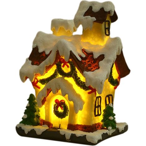 Maison de Village de Noël Lumineuse, Ensemble de Maisons de Noël Éclairées, Décoration Intérieure en Résine, Figurine de Village Festive pour Décor de Vacances, 1 Pièce (1/3)