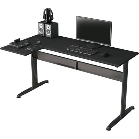 Dmora - Schreibtisch Dmarian, Eckschreibtisch, Mehrzweck-Büroschreibtisch, fester platzsparender Schreibtisch, 80x140h75 cm, Schwarz (1/5)