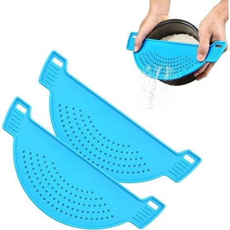 Set di scolapiatti in 2 pezzi: colino, coperchio scolapiatti con manici, scolo facile, coperchio scolapiatti, colino, scolo sicuro, colino da cucina, beccuccio, blu (1/5)
