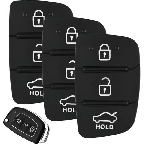 Set mit 3 Fernbedienungen mit je 3 Tasten, kompatibel mit Hyundai i40, i30, i20, i10, ix20, ix30, ix35, Santa Fe, Tucson, Elantra und Accent. Schwarze Ersatzgummiabdeckung.
