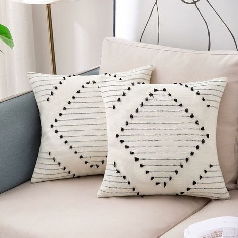 Lot de 2 housses de coussin bohème 45x45cm , coussin décoratif style bohème, housse de coussin tissée neutre, pour canapé, chambre à coucher, salon (1/5)