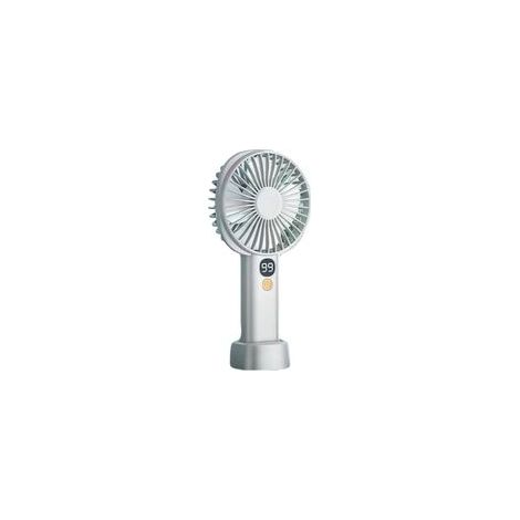 Ventilador portátil blanco, compacto y práctico, recargable, potente con 5 velocidades, indicador de nivel de batería y base de sobremesa. (1/4)