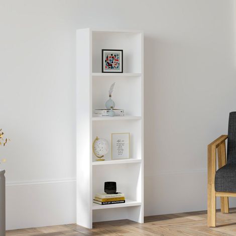 Bücherregal Civo, 4-stöckige Bibliothek, freistehend, vertikale Struktur, 40x20x150h cm, Weiß (1/3)