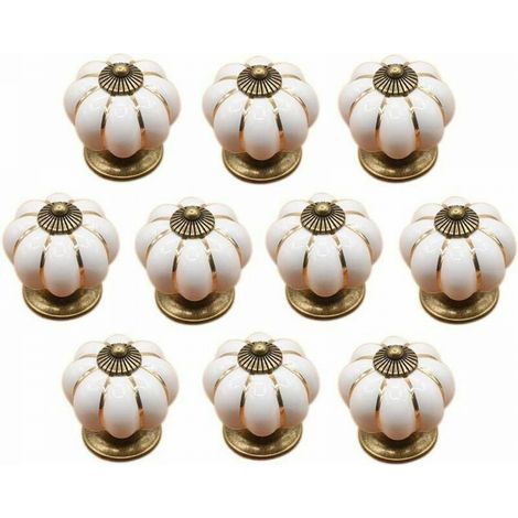 10 Boutons Tiroir Céramique Blanc, Pour placards cuisine (1/5)