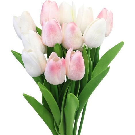 Lot de 12 tulipes artificielles - Fleurs artificielles au toucher réaliste pour la décoration (1/5)