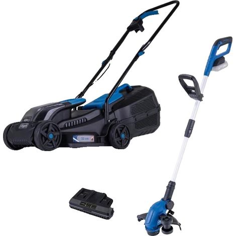 Rasenmäher Pack BC-MP320-X 32 cm + Rasentrimmer C-LT300-X 2 in 1 - SCHEPPACH 20V IXES + 2 Batterien 4ah + Ladegerät