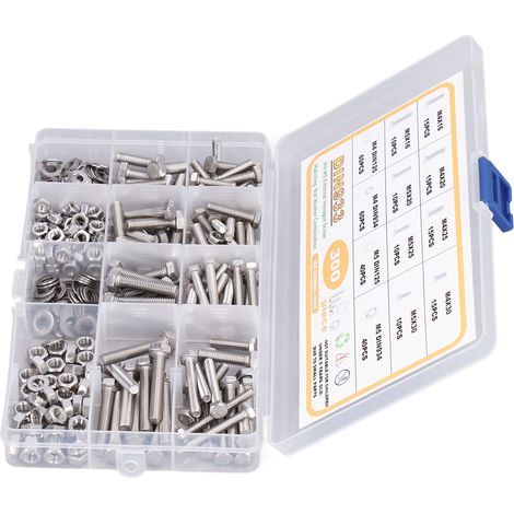 Lot de 300 vis inox 304 M4 M5 DIN933 boulons hex, écrous DIN934, rondelles DIN125 pour bricolage meuble appareils (1/5)