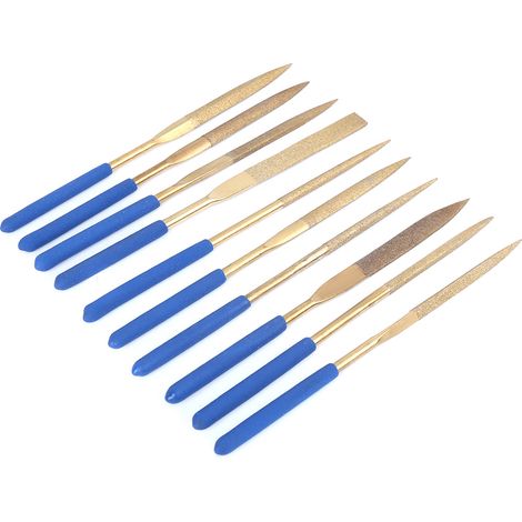 Ensemble de 10 limes diamantées aiguilles en acier plaqué titane 5 x 180 mm pour le limage et la découpe (1/5)