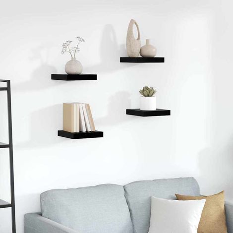 vidaXL Floating Wall Shelves 4 pcs High Gloss Black 23x23,5x3,8 cm MDF (1/5)