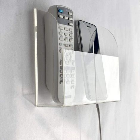 Organisateur de télécommande transparent, boîte de rangement murale pour télécommande, 2 compartiments