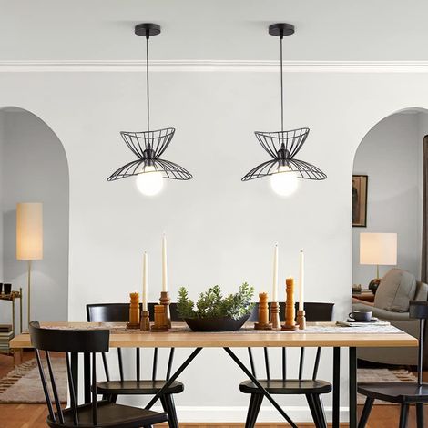 Suspension Luminaire Industrielle,Vintage Lustre Suspension Abat-jour DIY Rétro Cage Noir Lumière chaudeModern Lampe de Plafond pour Salon Cuisine ouverte Cuisine Salle à Manger Bar,Balcon,Ø 40cm