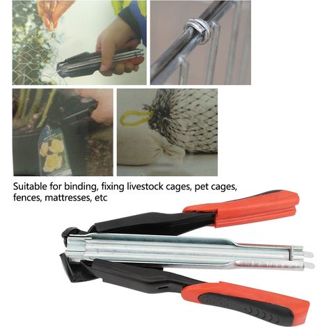 Outillage pose agrafe type C pince à anneaux cage à cochon manche plastique 100x185mm SR8C avec 100 bagues pour enclos animal (1/5)