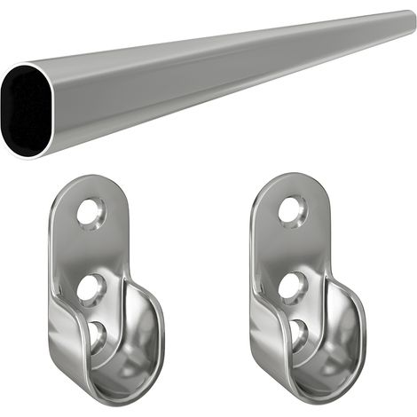 Ovale Kleiderstange 30x15mm Garderobenstange verchromt Wandhalter 1,50 Meter