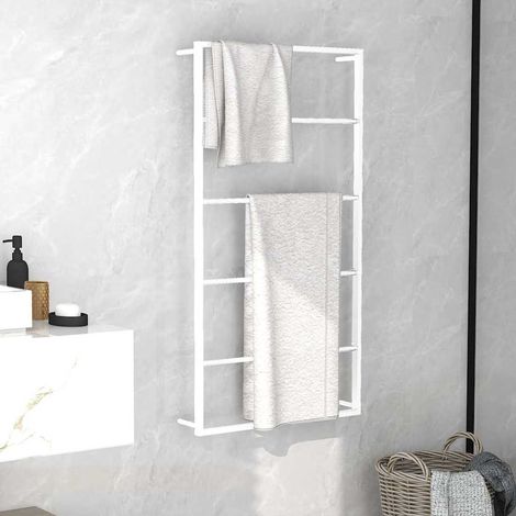 Porte-serviettes mural en acier – 60 x 10 x 116 cm – Blanc – Étagère salle de bain pour rangement serviettes (1/5)