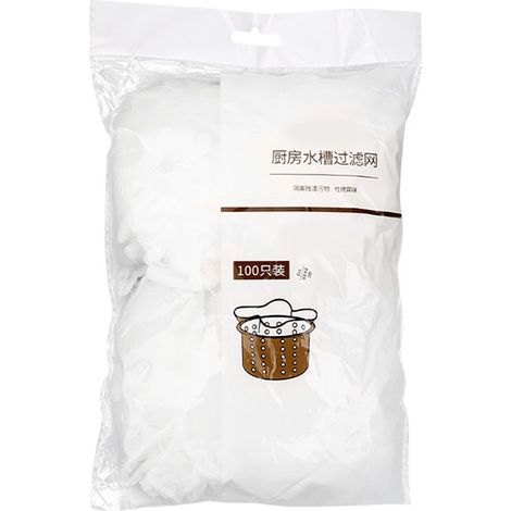 Lot de 100 crépines d'évier, sacs poubelle, filtres, filets de vidange, jetables, anti-obstruction, en maille élastique (1/5)