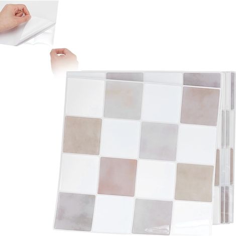 Lot de 10 feuilles de carrelage mural 3D - 23 x 23 cm - Imperméables - Pour cuisine, salle de bain, cheminée - Couleur camel (1/5)