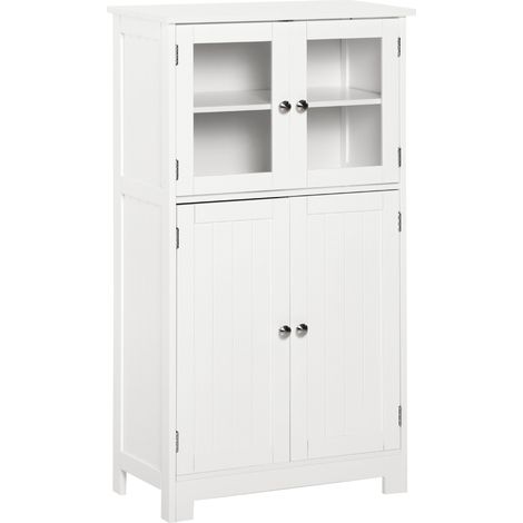 Mobiletto Bagno con due Armadietti 60x30x108,5 cm in MDF Bianco (1/5)