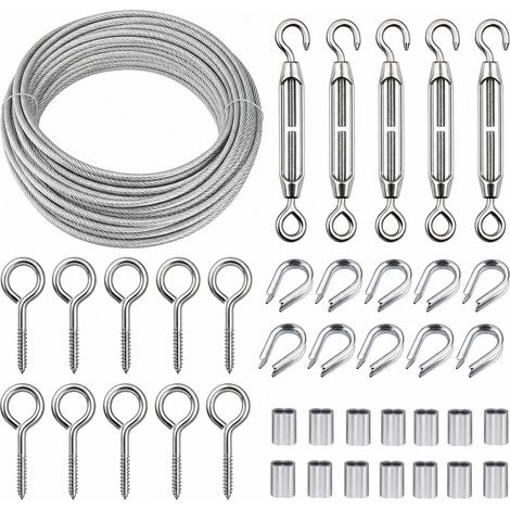 Kit de Câble Inoxydable Gainé avec Tendeurs 15 m 23 Pièces (1/5)