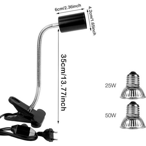 Lampe chauffante pour tortues et reptiles, lampe pour terrarium avec 2 ampoules UVA UVB 25W et 50W, fixation par pince, éclairage pour tortue terrestre (1/5)