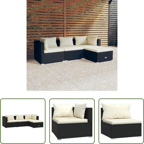 vidaXL Auflagen -  4-tlg. Garten-Lounge-Set mit Auflagen Poly Rattan Schwarz (1/5)