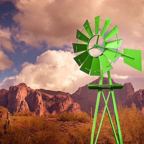 Éolienne Décorative U.S Verte Pour Jardin, Style Éolienne Américaine