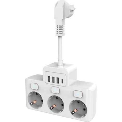3-fach Steckdosenleiste, 7-in-1 Mehrfachsteckdose mit 3 französischen Steckdosen, USB-Wandsteckdosenleiste mit 3 USB-A-Anschlüssen und 1 USB-C-Anschluss, 16 A/3680 W mit 3 unabhängigen Schaltern für B